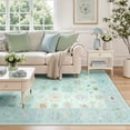 thumbnail image 3 of Fnova 5x7/8x10/9x12 Boho Oushak Area Rug, Colorful Washable Non-Slip Indoor Carpet Oriental Floral, Oeko-Tex Certified, Mint BLue, 3 of 12