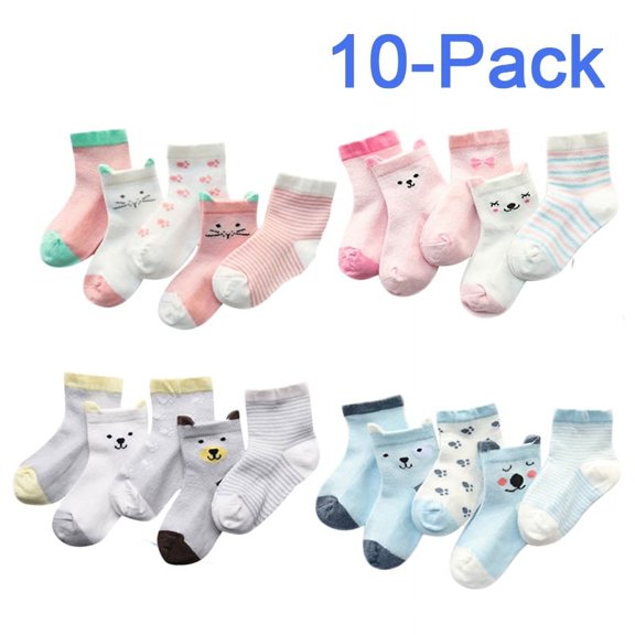 5/10 Pack Cotton Anti-Slip Anckle Socks for Baby Girls Boys(0-5T)