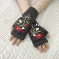 thumbnail image 2 of Women Gloves Winter Warmth Crochet Mittens Handmade Knitted Fingerless with Floral Embroidery Design for, 2 of 6