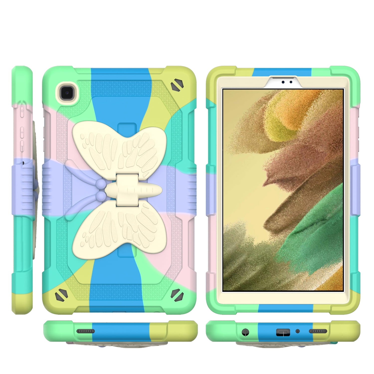 Case For Apple iPad Air 4 / iPad Air 5 / iPad Pro (11 inch) Butterfly Wings Kickstand 3in1 Tough Hybrid with Pencil Holder Heavy Duty Rugged Shockproof Full Protective Tablet Cover [ Rainbow ]