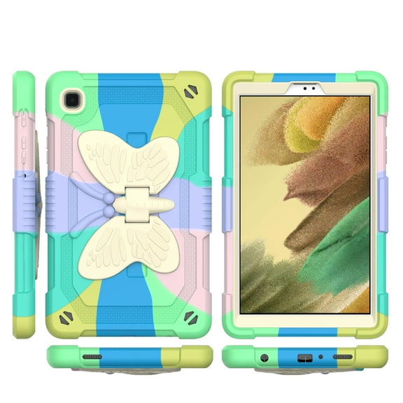 Case For Samsung Galaxy Tab A7 Lite (8.7 inch) Butterfly Wings Kickstand 3in1 Tough Hybrid with Pencil Holder Rugged Shockproof Tablet Cover [ Rainbow ]