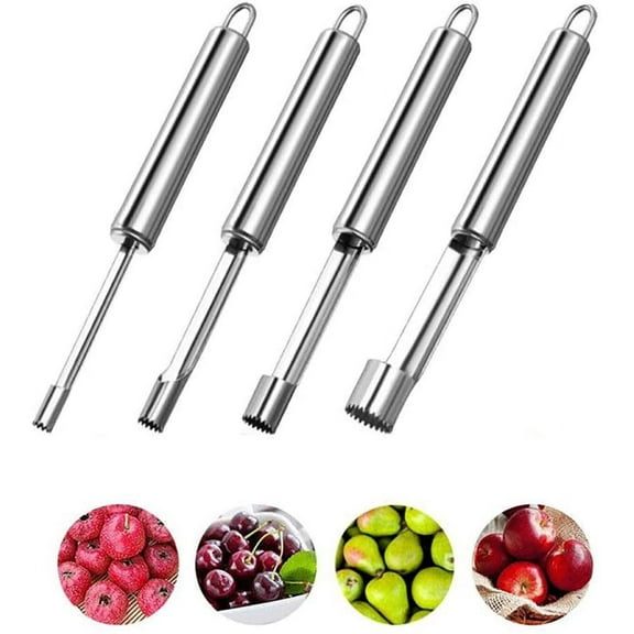 4 Pcs Multi-Function Fruit Corer and Pitter Remover Sets, Stainless Steel Core Seed Remover Tools for Apple, Pear, Cherry, Jujube, 4 Sizes
