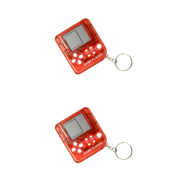 QualitChoice Classic Game Console Keychain High Strength Handheld Game Players Keyring Anti-stress Electronic Toys Lovely Key Ring Red 2Set