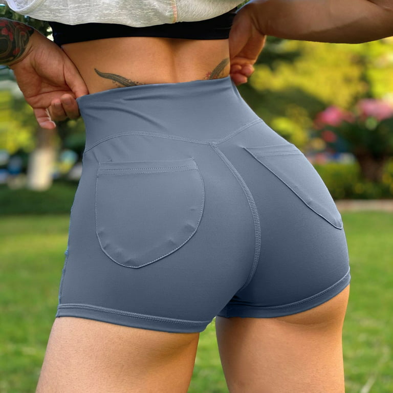 Women's Tight Solid Peach Exercise Yoga Shorts With Pockets Woman Yoga  Shorts
