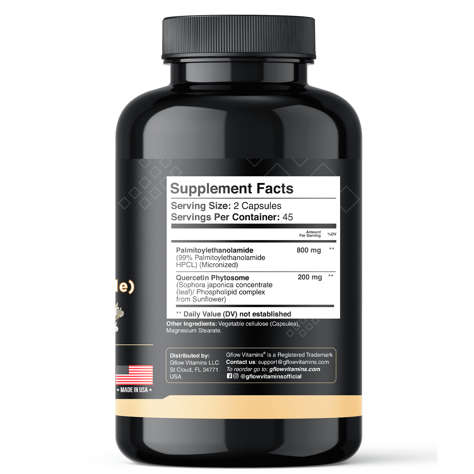 Gflow Vitamins PEA Supplement with Quercetin Phytosome 1,000 mg | Micronized PEA (Palmitoylethanolamide) 99% Highly Purified | Discomfort relief supplement in capsules made in the USA