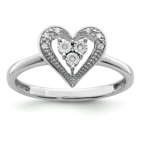 925 Sterling Silver Rhodium Diamond Heart Ring - Walmart.ca