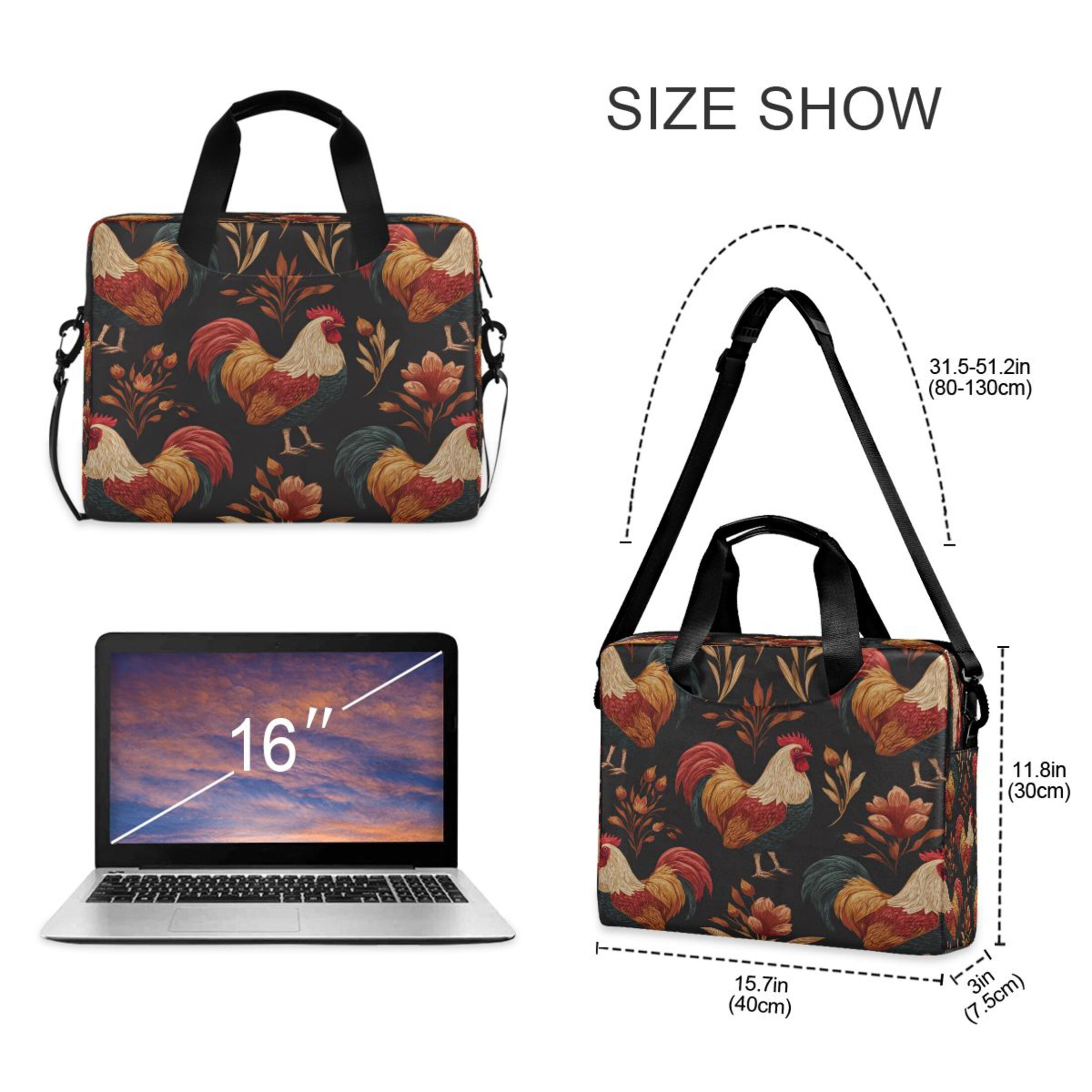 Laptop Bag Laptop Briefcase 15.7 x 3 x 11.8 Inches Laptop Bag Briefcases Laptop Storage Travel Laptop Bag Work Laptop Bag Pretty Roosters