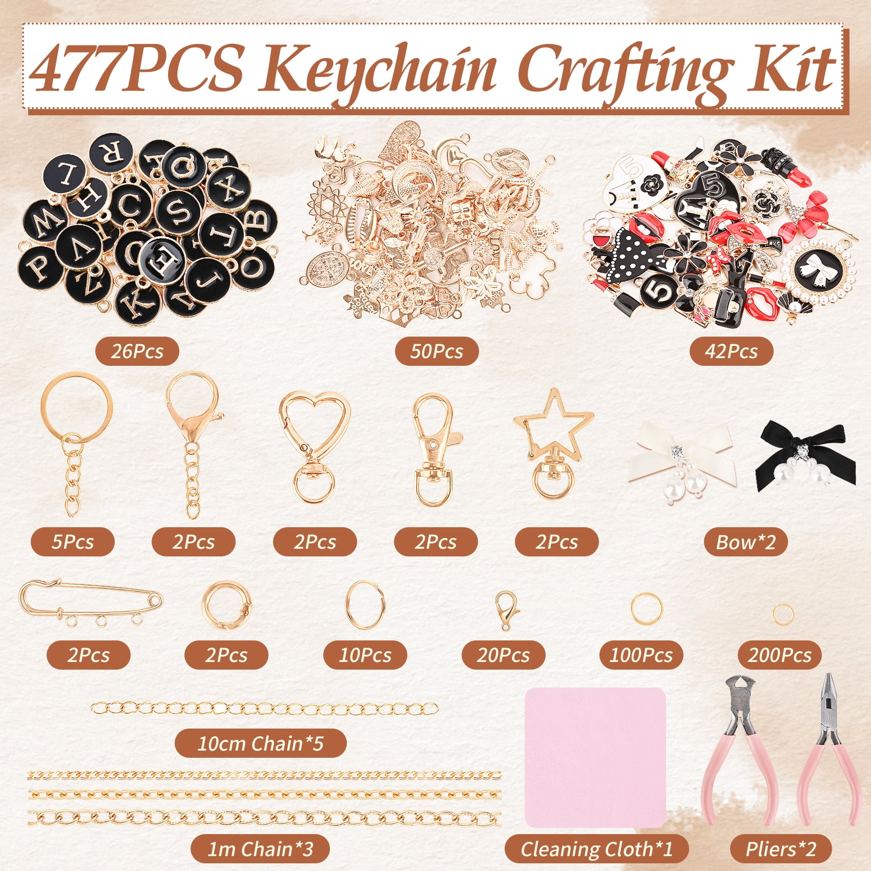 477PCS Lip Gloss Keychain Making Kit ,DIY Keychain Supplies, Bag Charm Kit, Charms for Jewelry Making, Bracelet Making ,Personalized Gifts for Friends Small Business