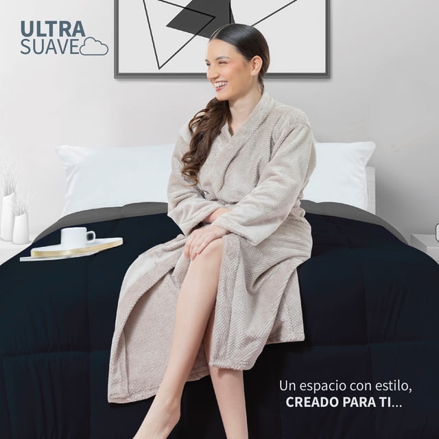 TESSO HOME Edredón Acolchado Extra Grande Hipoalergénico Relleno Suave de Microfibra Down Alternative Ideal para Todo el Año Uso como Edredón o para Funda Duvet QS Marino/Gris