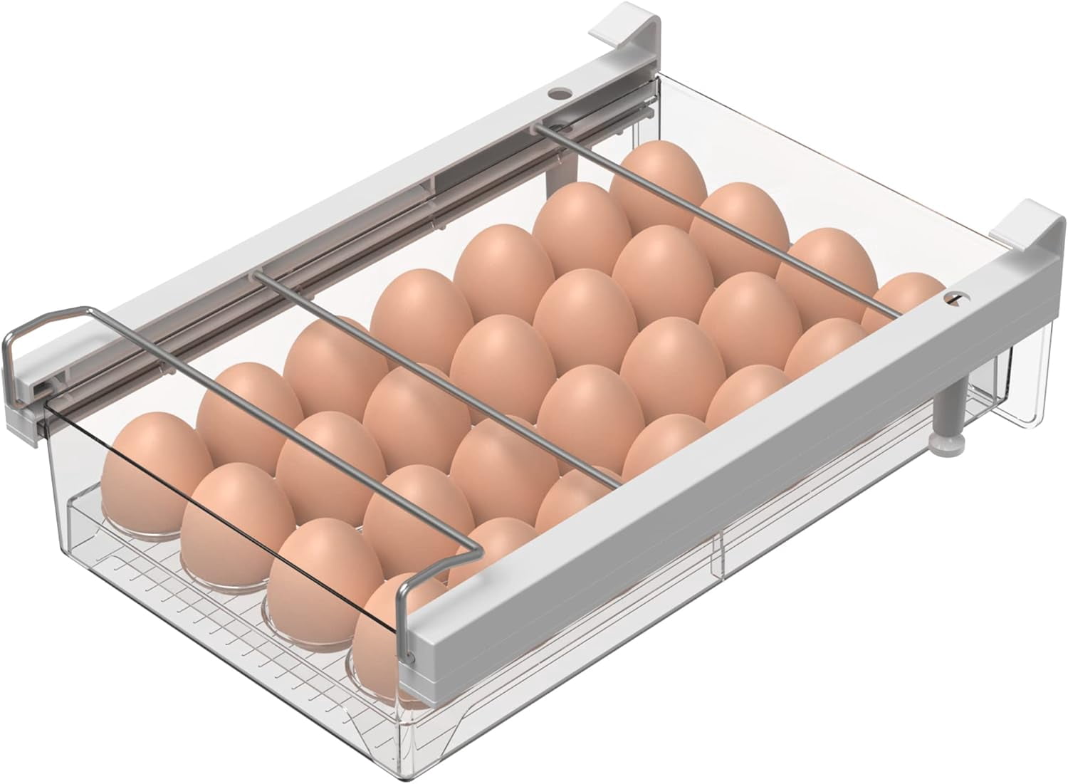 Large Refrigerator Drawer with Removable 28 Grid Egg Tray, Clear Egg Drawer for Fridge Organizer Bins, Fridge Storage Container Under Shelf Holder for Fruit,Vegetable,Meat,Cheese