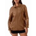 thumbnail image 2 of Women'S Loose Fashion Long Sleeve Lapel Oversized Faux Leather Jacket with Zipper Spring Fall Clothing Camel XXL, 2 of 9