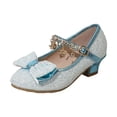 thumbnail image 3 of Quealent Girls Dress Shoes Mary Jane Wedding Party Shoes Glitter Bridesmaids Princess Heels Blue for Size 1.5, 3 of 9