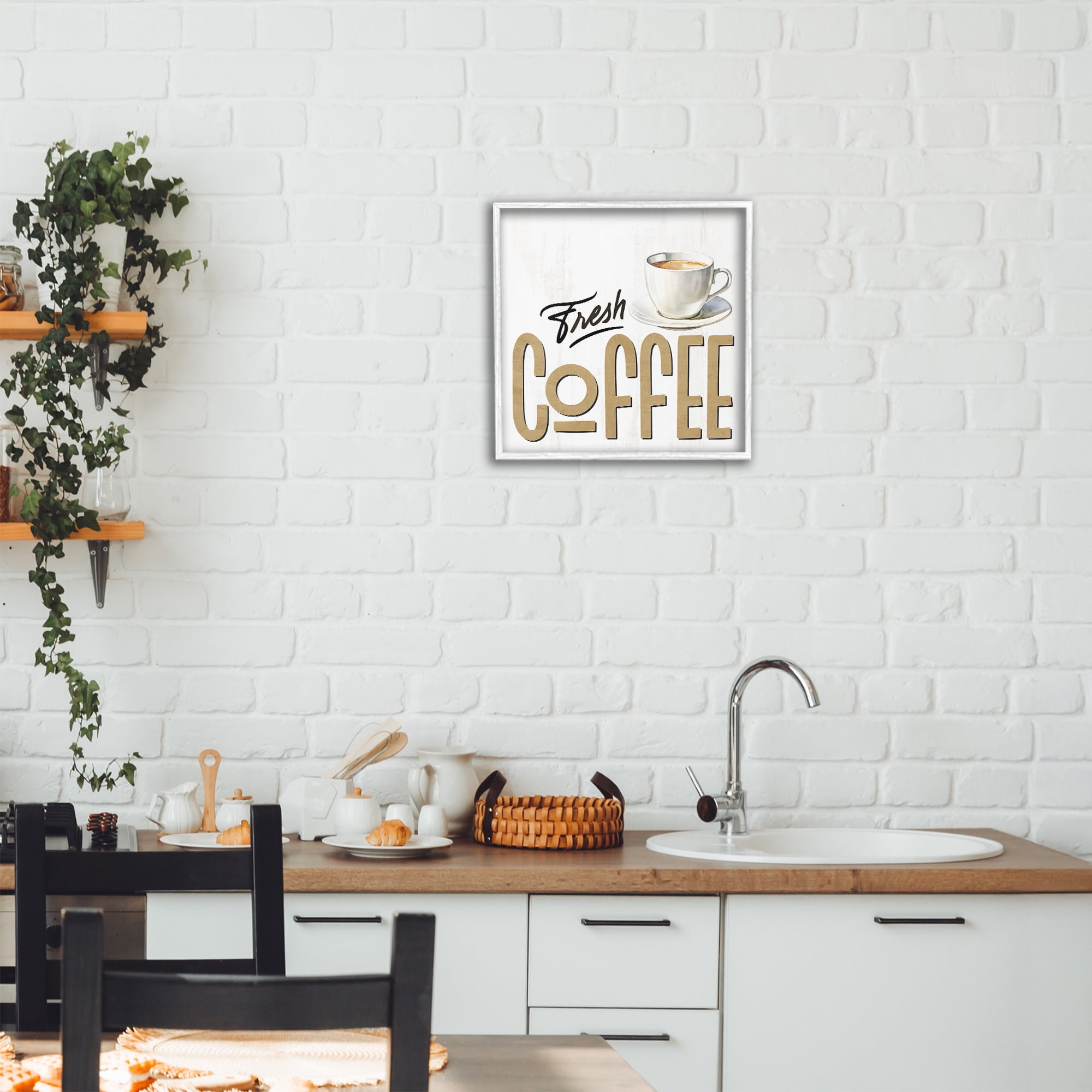 Stupell Industries Fresh Hot Coffee White Framed Giclee Art, design by Kim Allen