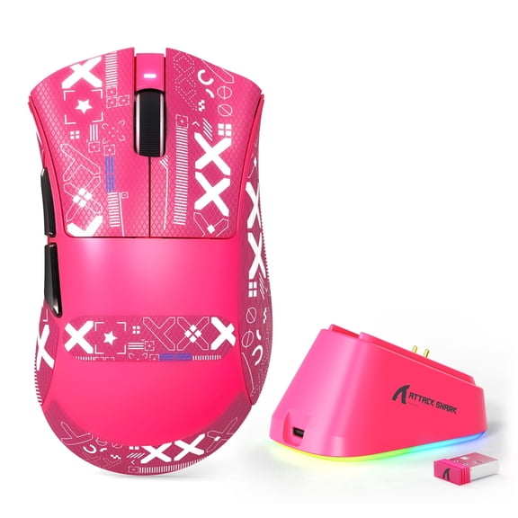 ATTACK SHARK V3 PRO Wireless Gaming Mouse with RGB Charging Dock, 62g Ultra-Light, PAW3311, 25,000 DPI, Tri-Mode, Grip Tape Included, Red