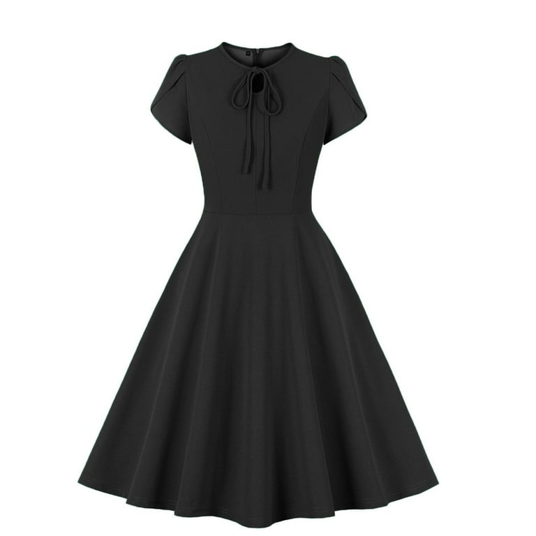 black vintage dress aline Rocking Bettie Black Tie the Knot Swing Dress - Small