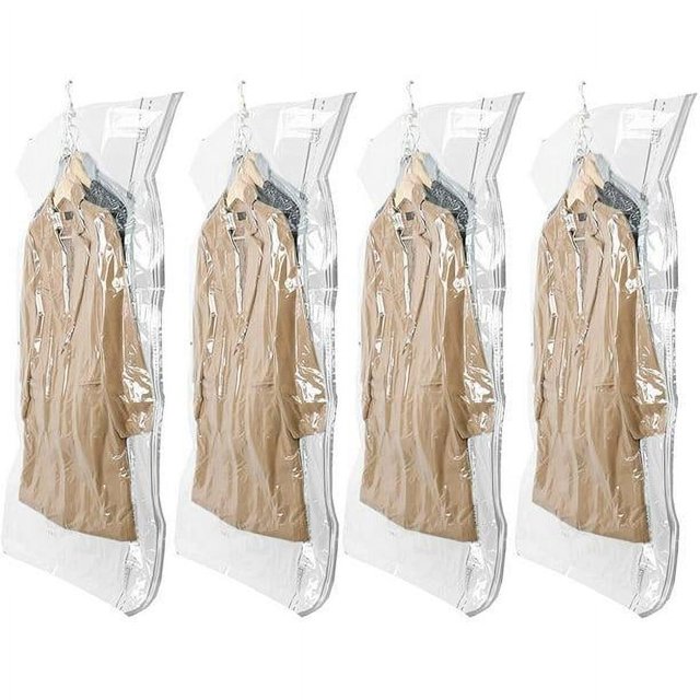 Hanging Vacuum Storage Bags for Clothes, 4 Packs (105×70Cm), Vacuum Bag for Suits, Coats, Jackets, Save 80% Space Closet Organizer Vacuum Bags