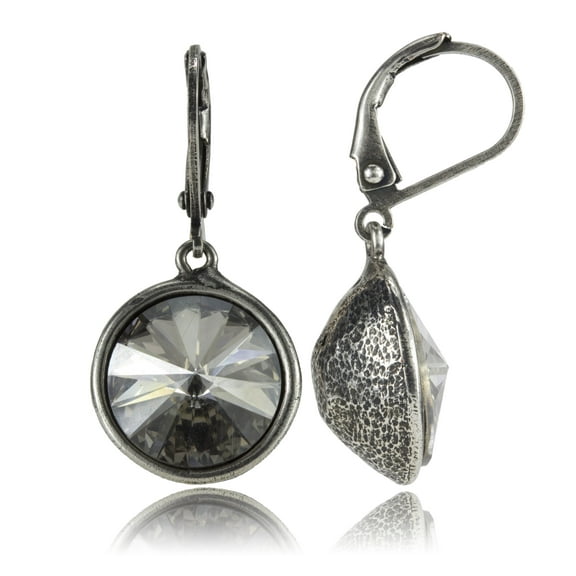Swarovski Lever Back Casted Dangle Drop Earrings Silver 12mm Rivoli Nickel Free