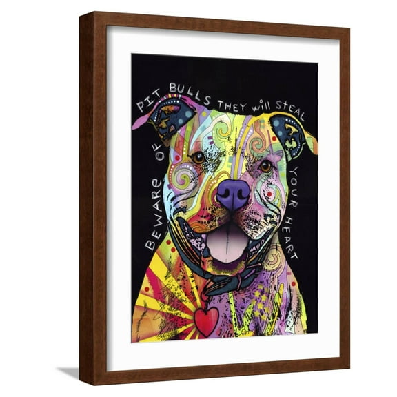 Art.com Beware of Pit Bulls Giclee Print by Dean Russo, Brown Frame Wall Art, 17" x 21"