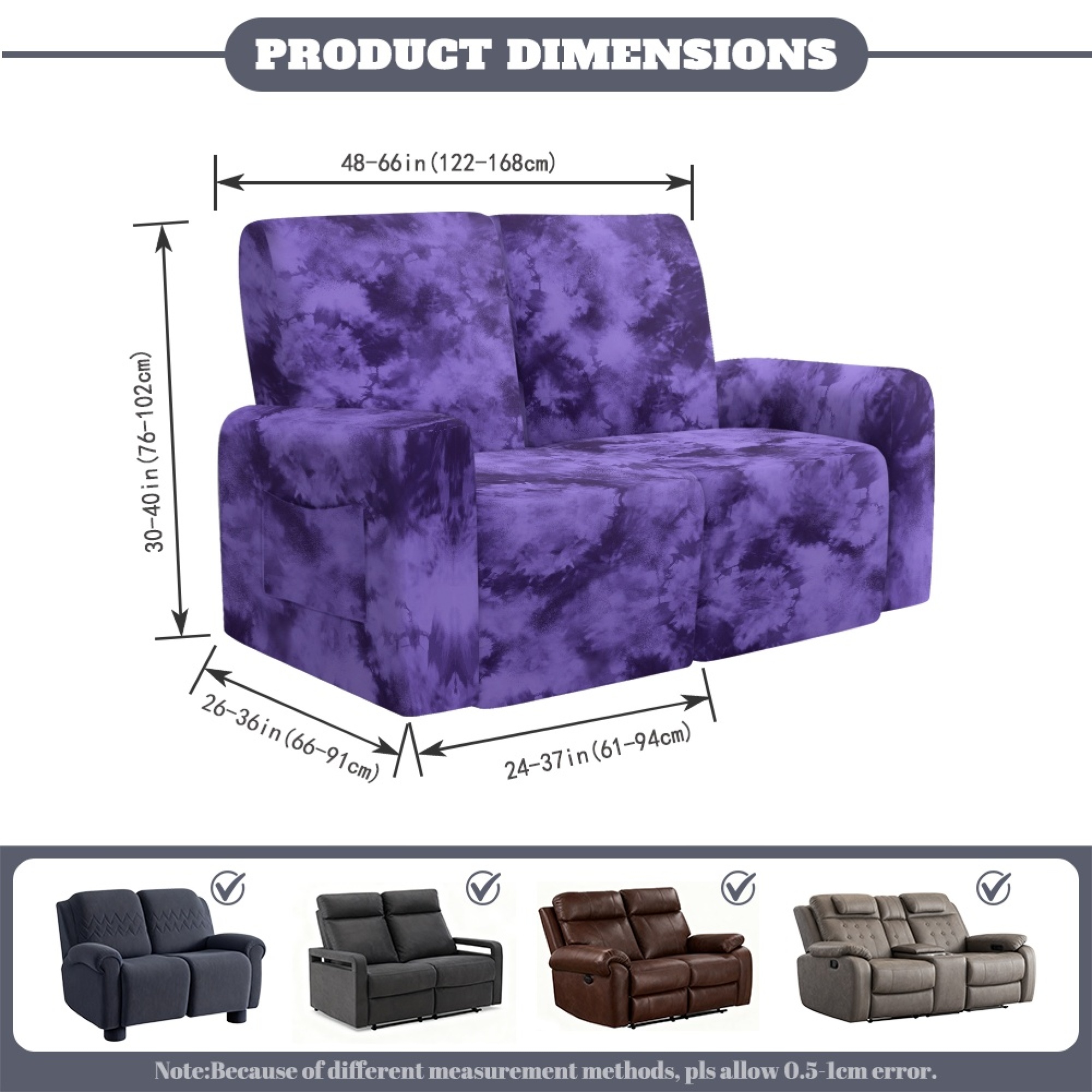 TSOVTHRID Purple Tie Dye Print Loveseat Covers 6-Piece Stretch Furniture Protector Non Slip Couch Slipcover for Dogs Pets Loveseat Slipcover Stay in Place