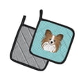 thumbnail image 2 of Carolines Treasures BB1186PTHD Checkerboard Blue Papillon Pair of Pot Holders , 7.5HX7.5W, multicolor, 2 of 3