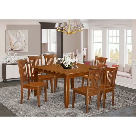 Dinette Set with Table and Chairs - 54 Inch Kitchen Table Set - Saddle Brown - 9 Piece