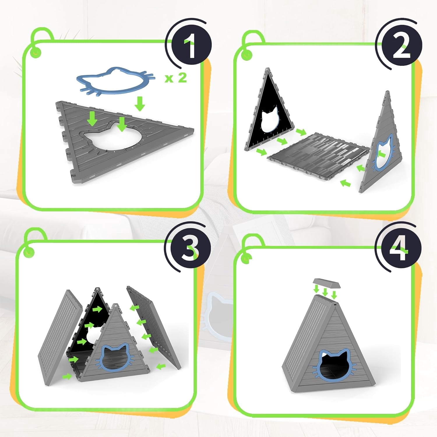 LOJIAWOWE Weatherproof Outdoor Cat House, Triangle Resin Shelter with Moisture & Odor Resistance for Feral and Outdoor Cats, Gray