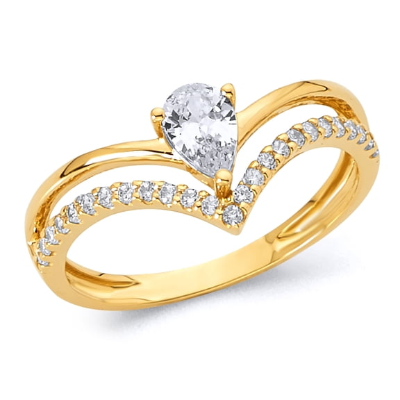 Wellingsale Ladies Solid 14k Yellow Gold Polished CZ Cubic Zirconia Right Hand Ring Band - Size 4