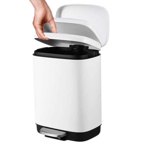 12L Stainless Steel Trash Can with Soft-Close Lid, Removable Inner Bucket for Bathroom, Kitchen, Office, Fingerprint-Resistant - White