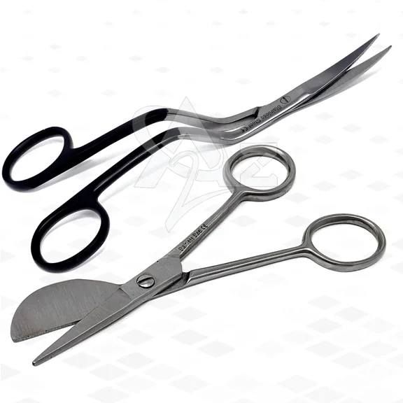 A2ZSCILAB 2 Pack German Grade Stainless Steel Scissors Set – 5 Inch Duckbill Paddle Blade & 6 Inch Double Curved Shears with Tension Adjustment