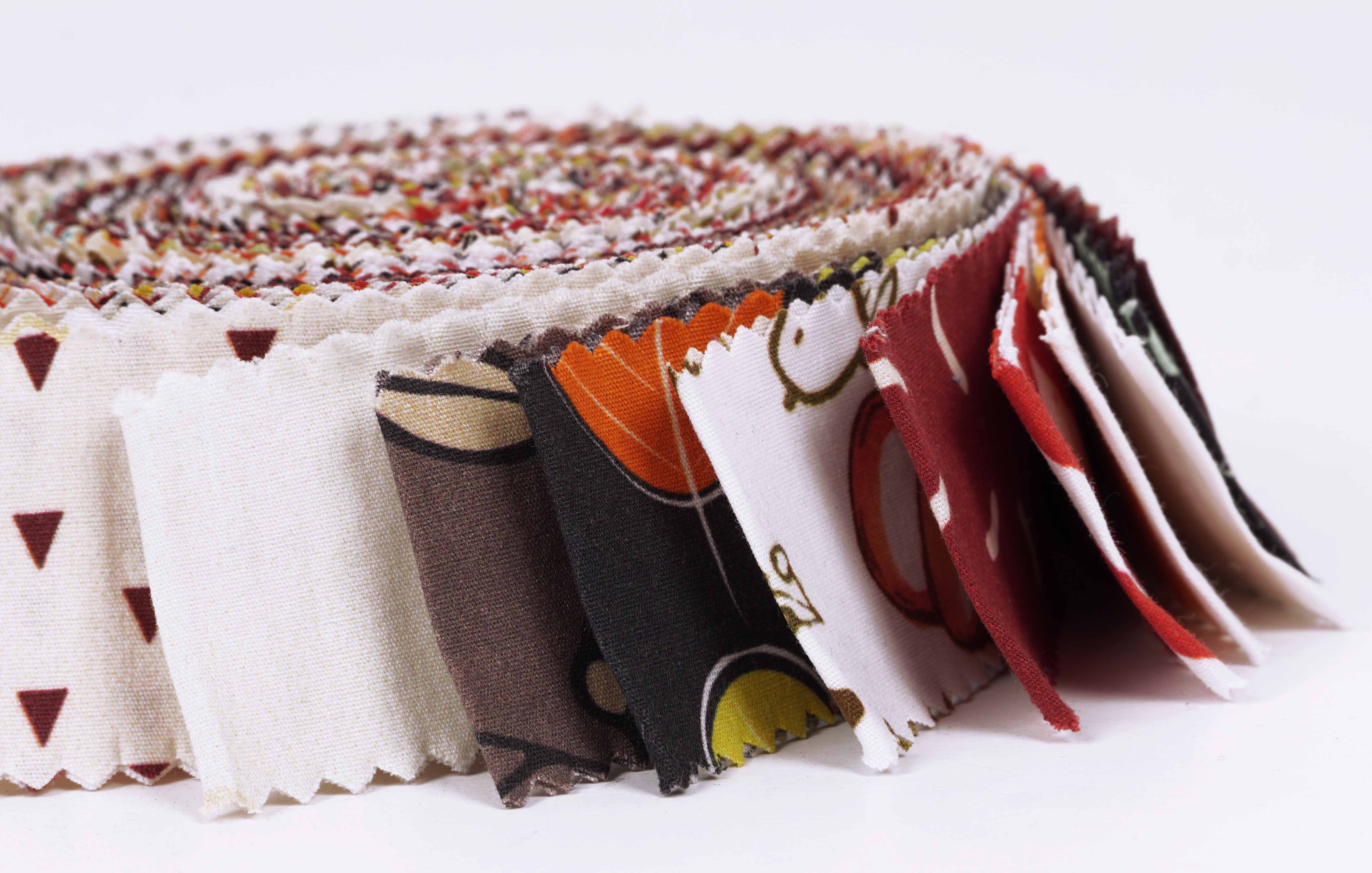 Soimoi 40Pcs Autumn Fall Theme Print Precut Fabrics Strips Roll Up 1.5x42inches Cotton Jelly Rolls For Quilting - Multicolor