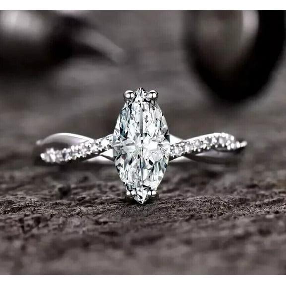 Brig Jewel 2 Ct VVS1 Marquise Diamond Ring - 14k White Gold Clearance Ring - Infinity Twisted Engagement Ring for Her - Handmade Silver Jewelry Gift Ring