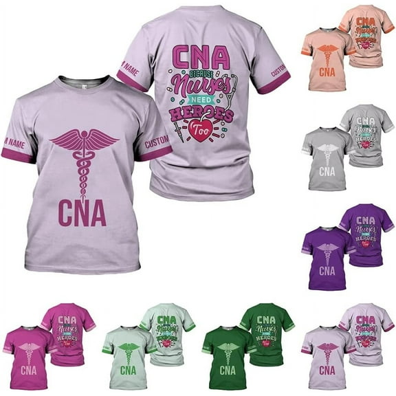 Generic Personalized Nurse Shirt, RN, CNA, Unisex-Adults, Short Sleeve, T-Shirt, 3D All-Over Print, Bl4, 5X-Large (LightPink, S)