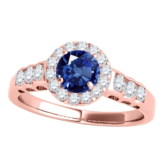 Aonejewelry 1.40 Ct. Halo Sapphire and Diamond Engagement Ring In 14k Solid Rose Gold