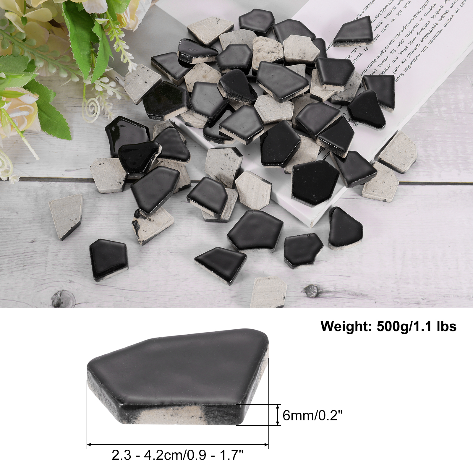 Uxcell 500g Irregular Ceramic Mosaic Tiles, 2.3 - 4.2 cm Stained Pieces, DIY Art Crafts, Black