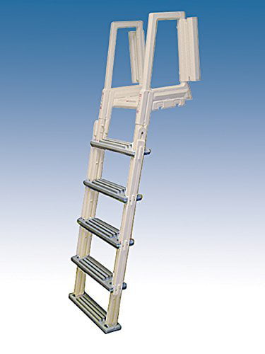 4 Steps Flip Up Ladder Aluminum Swing Up Ladder for Use with Above Ground Swimming Pools Ground to Deck Wide Steps 