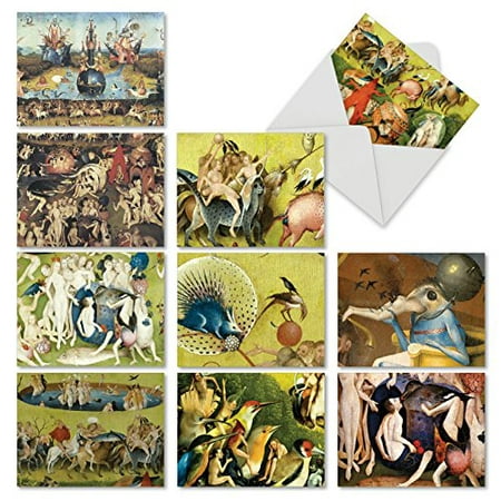 'M6468TYG HIERONYMUS BOSCH' 10 Assorted Thank You Note Cards Featuring Fun and Fantastical Images from the Famous Painting 