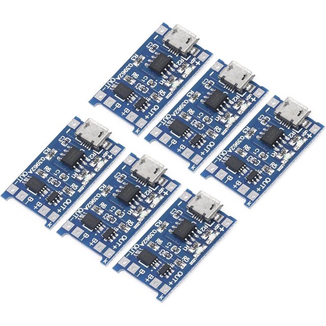Huggegwe TP4056 Module de Charge 5V Micro USB 1A 18650/16340/21700/26650/14500 Carte de Charge au Lithium avec Module de Chargeur de Protection avec Double Fonction de Protection 6 Pcs Micro U2536-21221
