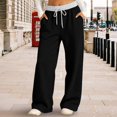 thumbnail image 4 of Mnyotv Straight Wide Leg Pants Girls Fashion High Waist Baggy Sweatpants Drawstring Trousers with Pocekts Size 12-13 Years, 4 of 6