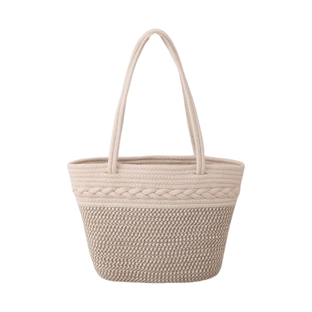 Large Beach Bag Cotton Rope Woven Handbag Large Capacity Daily Versatile Shoulder Bag Spliced Color Casual Woven Bag Beach Bag Small Beach Bag,Cotton Rope Basket,Woven Beach Bag