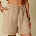 thumbnail image 2 of Women's Linen Summer Shorts Casual Bermuda Wide Leg Mid Length High Waisted Drawstring Short with Pocket, 2 of 6