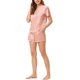 thumbnail image 4 of Conjunto de pijama de satén para mujer INSPIRE CHIC, camiseta de manga corta y pantalones cortos con bolsillos, color rosa, 4 of 5