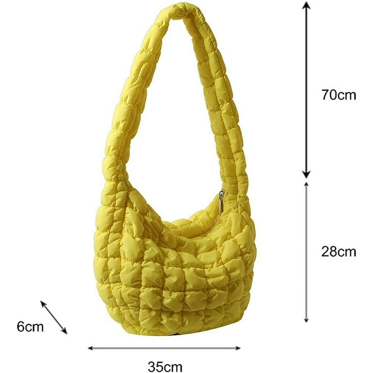 Woman s Crescent Quilted Lattice Pattern Shoulder Bag Large Capacity Solid Color Casual Fashion Simple Nylon Elegant for Shopping Travel Yellow