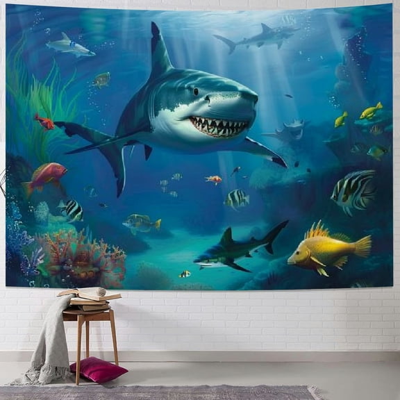 BCIIG Shark Tapestry Tropical Fish Undersea World Tapestry Wall Hanging Ocean Animals Tapestries for Bedroom Living Room Dorm Party Decor,