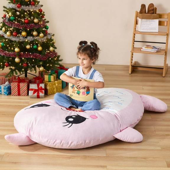 Hobestluk Bean Bag Chairs Bean Bag Floor Cushion Sleeping Mat Bean Bag Chair for Adults Beanbag Lounger for Living Room Bedroom or Playroom (Pink, Medium, Dolphin)