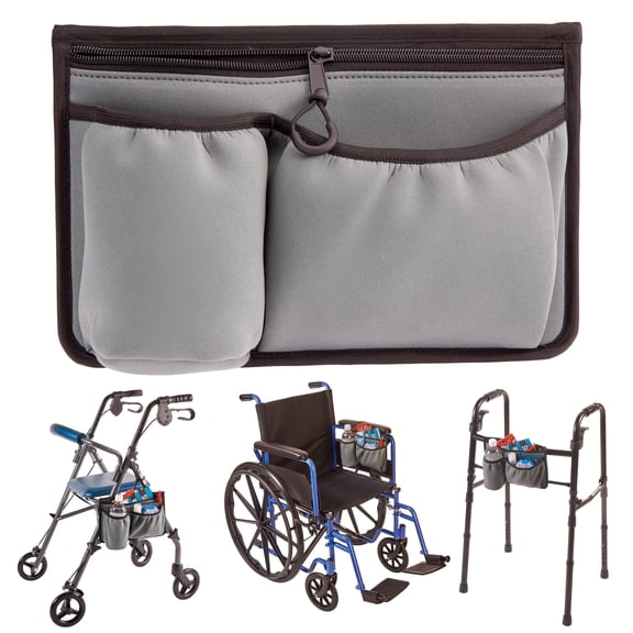 High Road Wheelchair Side Bag - Neoprene Wheelchair and Walker Pouch with Insulating Cup Holder and 2 Storage Pockets
