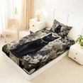 thumbnail image 4 of Homewish Skull Black Cat Twin Sheets,Vintage Flowers Bedding,Cream Black,Halloween Bed Set,3pcs,1 Fitted Sheet and 1 Pillowcase, 4 of 6