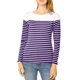thumbnail image 5 of Blusa de mujer INSPIRE CHIC de rayas, bloque de color, de manga larga, camiseta casual, XS, morado, 5 of 8
