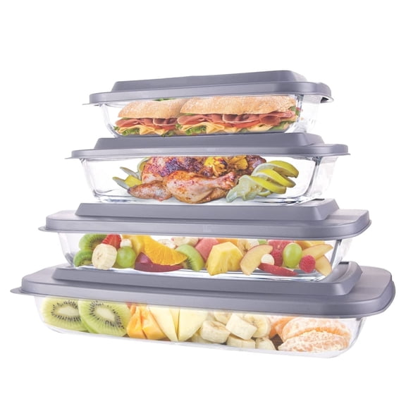 Luvan Glass Baking Dishes with Lids,8 Pieces Rectangular Glass Bakeware Set,Glass Pans for Baking Cooking, Freezer and Oven Safe