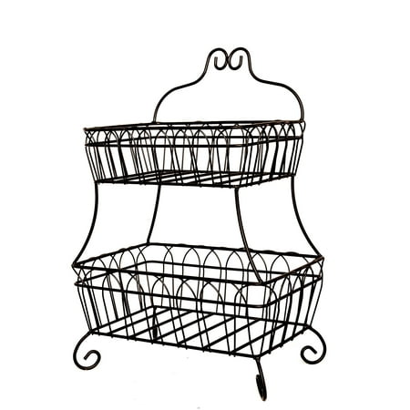 White Fruit Basket J Miles CO JMiles UH-FB235 Two Tiered Decorative Wire Basket for Fruit, Bread, and More - ()