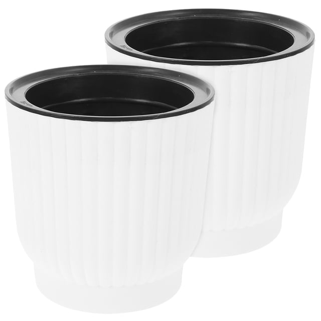 SHISUYAN White Self Watering Flower Pots with Conductive Rope for Display Plastic Plant Container 2 Pieces